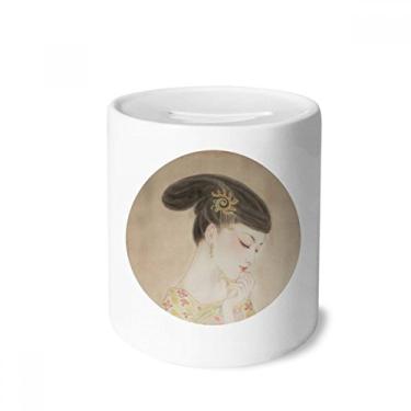 Imagem de DIYthinker Caixa de moedas de cerâmica chinesa com pintura de grampo de cabelo em formato de cofrinho