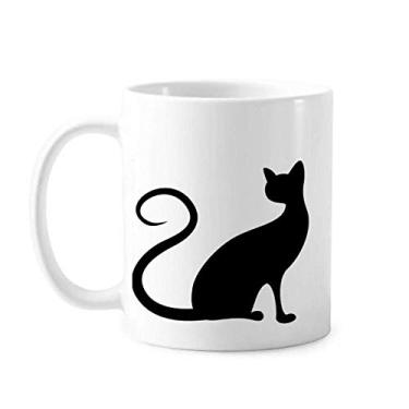 Imagem de Caneca de cerâmica com desenho de animal de gato preto elegante Caneca de porcelana de café