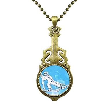 Imagem de DIYthinker Colar de Ilustração de Inverno Esportivo Snowboard Azul Branco Pingente de Música de Guitarra Antiga