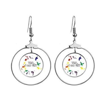 Imagem de Brincos com bandeira do arco-íris LGBT Yap I Am Gay com pingente de argola