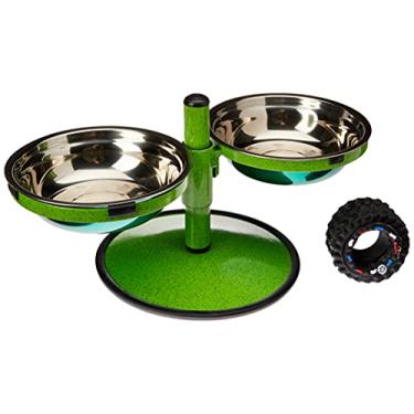 Imagem de Comedouro Duplo Pequeno Inox com Regulagem de Altura, Cor: Verde Pigmentado