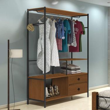 Módulo Closet 2 Gavetas e Cabideiro Rustic Florença Siena Móveis Canela/Preto