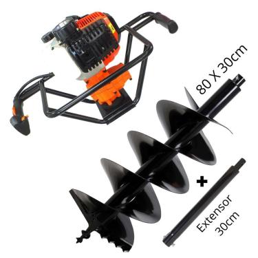 Imagem de Perfurador de Solo Vulcan Trent VPS520 2T 52cc 2,5hp Alta Potência Ideal Para Agricultura e Construção Civil com Broca 80x30cm + Extensor de 30cm