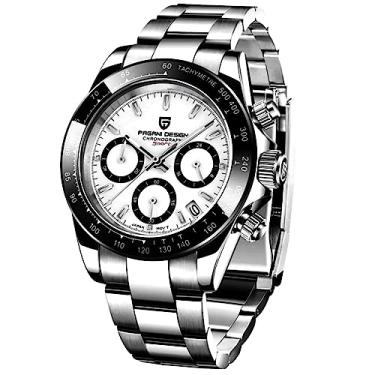 Imagem de PAGANI DESIGN Relógio masculino de quartzo, movimento japonês, cronógrafo, esportivo, de aço inoxidável, multifuncional, à prova d'água, 1644 Preto, Relógio de quartzo, cronógrafo