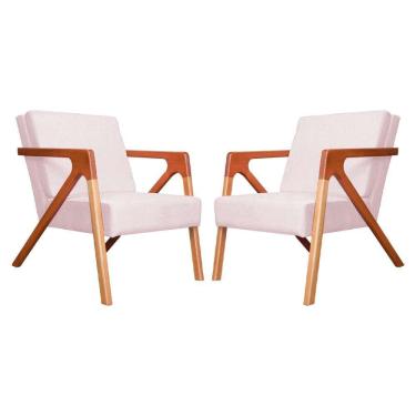 Imagem de Conjunto 2 Poltronas Monalisa Com Braços de Madeira Corano Rosa Bebe - LM DECOR