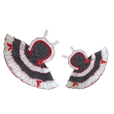 Imagem de Vestido Junino Jardineira Adulto/Saia Para Festa Junina Mãe e Filha (Preta/Branca) (Mãe M, FIlha 8)