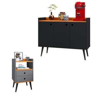 Imagem de Kit Cozinha Cantinho Café Aparador Buffet Decoração Sala Quarto Mesinha Cabeceira Mesa Lateral 2 Gavetas Retrô - RPM Móveis