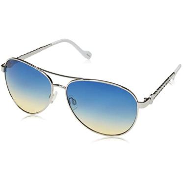 Imagem de Jessica Simpson Óculos de sol feminino J5702 elegante de metal aviador piloto com proteção UV400, Prata e branco, 61 mm