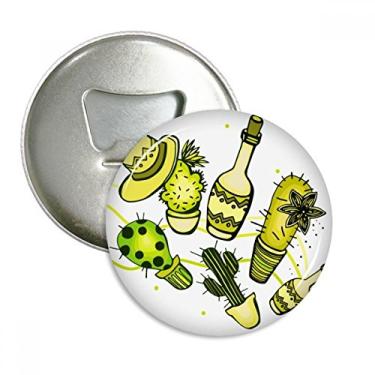 Imagem de Sombrero Mexicano Desert Cactus Mexicano Abridor de Garrafa Redonda Ímã Pinos Emblema Botão Presente 3 Peças