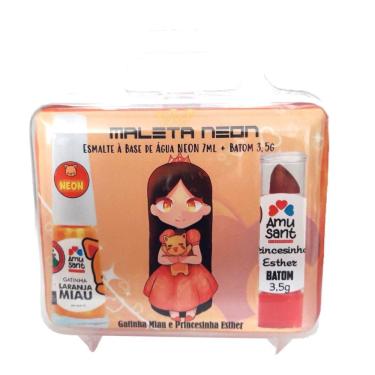 Imagem de Maleta Neon Amusant Esmalte Gatinha Laranja Miau + Batom Esther