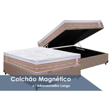 Imagem de Cama Baú Casal: Colchão Molas Castor Magnético Terapêutico Niponpedic + Box Courano Bege(138x188)