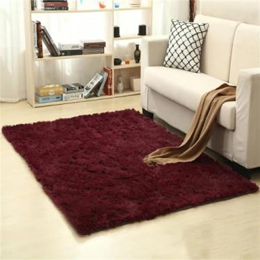 Imagem de GROWBY Tapete desgrenhado de seda macia para sala de estar casa tapetes de pelúcia quentes tapetes macios área tapete do banheiro tapetes, vinho vermelho, 60x160cm