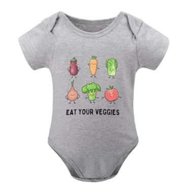Imagem de SHUYINICE Macacão infantil engraçado para meninos e meninas, macacão premium para recém-nascidos, Eat Your Veggies, Cinza, 3-6 Months