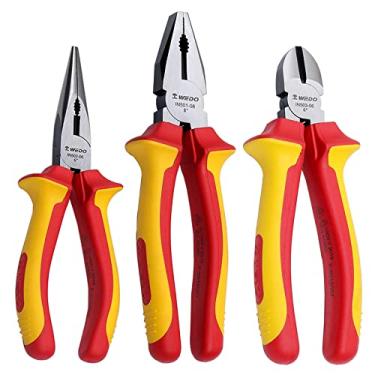 Imagem de WEDO Conjunto de alicates isolados 3 peças, kit de alicates para eletricista VED 1000V, alicates de linha de 20 cm, alicate de ponta de agulha longa 15 cm, alicate de corte diagonal de 15 cm, CR-V,