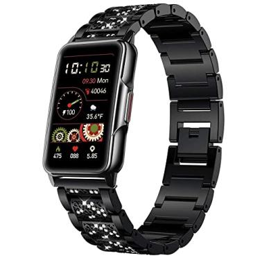 Imagem de Pulseira de relógio inteligente compatível com Mindrose Smart Watch, joia feminina de liberação rápida, diamante brilhante, pulseira de metal elegante, ajustável, pulseira esportiva compatível com relógio inteligente Mindrose H80 de 1,45 polegadas, rastreador de atividades (preto)