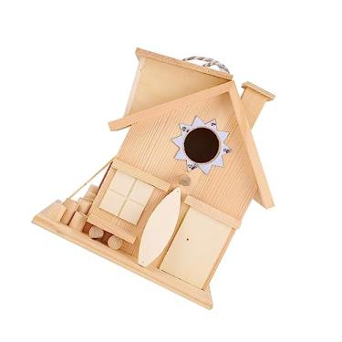 Imagem de VANZACK casinha de passarinho de madeira decoração ao ar livre kits em miniatura gaiola comedouros para pássaros ao ar livre casa de passarinho para pendurar fora casa de passarinho janela