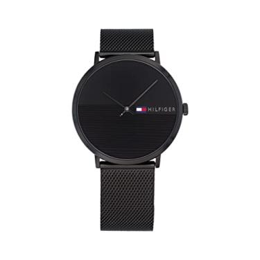 Imagem de Tommy Hilfiger Relógio esportivo masculino de quartzo e pulseira de malha de aço inoxidável, cor: preto (modelo: 1791464), Preto, Relógio de quartzo