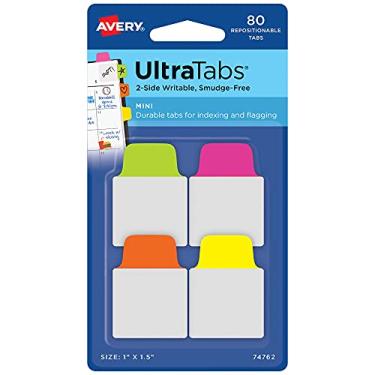 Imagem de Avery Mini abas Ultra, 2,5 cm x 3,8 cm, escrita em dois lados, rosa neon/amarelo/verde, 80 abas reposicionáveis (74762)