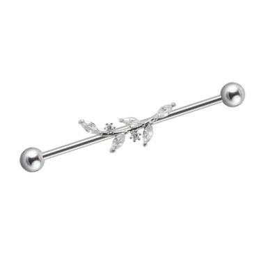 Imagem de Godtemrow Piercing industrial de aço inoxidável 14G joias trigo zircônia cúbica barra industrial barra branca para mulheres retentor de corpo de cartilagem masculina, Metal, Zircônia cúbica