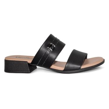 Imagem de Tamanco Usaflex Feminino Salto Bloco Couro Enfeite Casual MM1701
