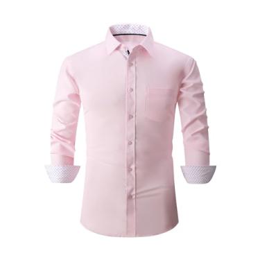 Imagem de Tops de trabalho para homens verão outono manga longa gola alta blusa masculina 2024 moda ajuste regular, K-957 Rosa, G