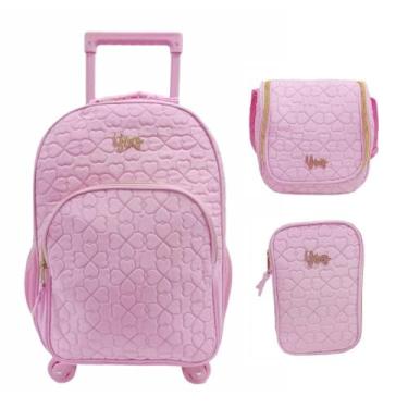Imagem de Kit Mochila De Rodinha E Alca +Lancheira +Estojo Box Rosa