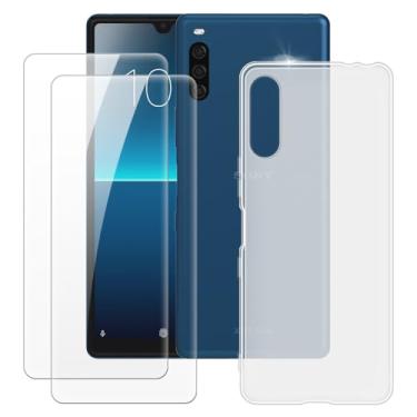 Imagem de MILEGOO Capa para Sony Xperia L4 + 2 peças protetoras de tela de vidro temperado, capa de TPU de silicone macio à prova de choque para Sony Xperia L4 (6,2 polegadas), branca
