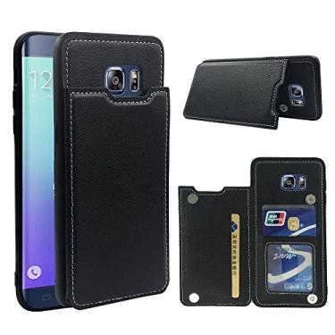Imagem de Dswteny Capa compatível com Samsung Galaxy S6 com suporte magnético de couro para cartão de crédito, acessórios de celular para S 6 6s GS6 SM-G920V G920A feminino masculino preto