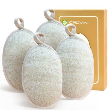 Imagem de Almofadas Esponjas Esfoliantes CROVIN Tamanho Grande 4x6 Material Natural Luffa Esponja para Homens e Mulheres, Saúde para Banheiro e Spa (Pacote com 4)