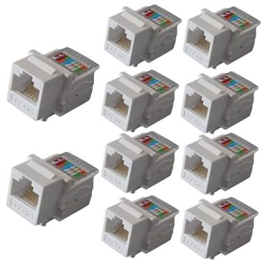 Imagem de 10 conectores RJ45 CAT.5E adaptador de rede de computador módulo de 90 graus branco