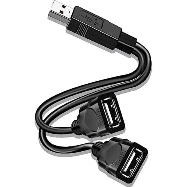 Imagem de LBSC Divisor USB 1 em 2 saídas para laptop, macho para conector fêmea duplo USB Y Splitter Hub cabo de alimentação, divisor de cabo USB 2.0 para transferência de dados e carregamento (preto)