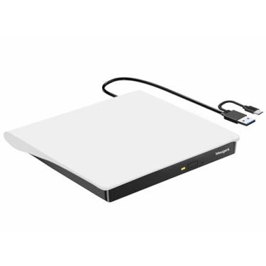 Imagem de Mougerk Unidade de DVD externa, portátil tipo-C USB 3.0 DVD CD Drive Player DVD/CD +/-RW Leitor de ROM Regravador para Laptop MacBook Pro Desktops (Branco)