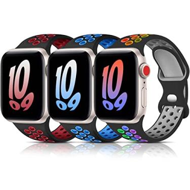 Imagem de Bandkids Pacote com 3 pulseiras arco-íris compatíveis para crianças Apple Watch Band Boy Girl, pulseira respirável de silicone macio para Apple Watch Series 8/7/6/5/4/3/2/1/SE 38 mm 40 mm 41 mm e 42 mm 44 mm 45 mm