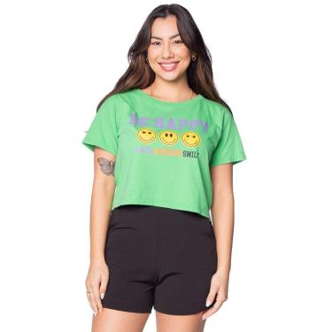 Imagem de Camiseta Cropped Feminina Infinitto Lady Be Happy Verde-Feminino