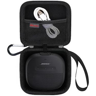 Imagem de Elonbo Estojo de transporte para alto-falante Bose SoundLink Micro Bluetooth, pequeno alto-falante portátil à prova d'água bolsa protetora de viagem, bolso de malha para cabo micro-USB incluído. Preto