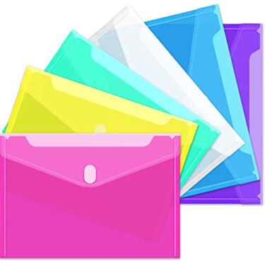 Imagem de Sooez Pacote com 6 envelopes de plástico, pastas de documentos transparentes, pastas de arquivo de plástico tamanho A4, pastas de envelope impermeáveis com fecho, cores sortidas