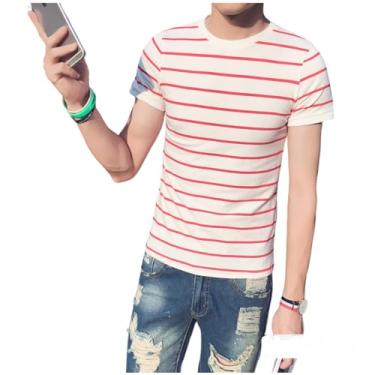 Imagem de Camiseta masculina clássica de manga curta confortável macia masculina multicores, Branco e vermelho, GG