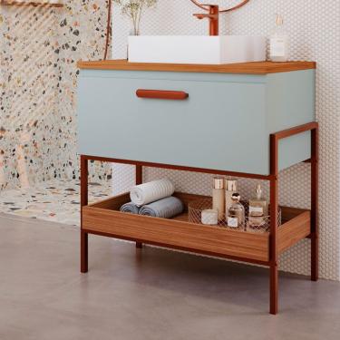 Imagem de Gabinete de Banheiro Eleonora 1 Porta Pistache e Freijó 65 cm