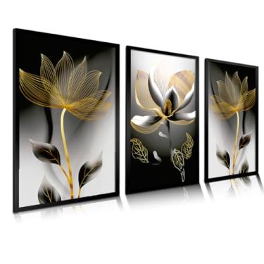 Imagem de Quadros Decorativos Luxo Flor De Luz Ouro Preto Luxo Sala Hall