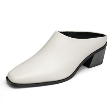 Imagem de Trary Mules feminino, bico quadrado fechado, salto grosso, salto baixo, sem costas, mocassins, sem cadarço, para mulheres, sapatos de festa, Branco, 36