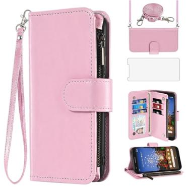 Imagem de Asuwish Capa de celular para Google Pixel 3a XL carteira com protetor de tela, alça transversal, fecho de correr, porta-cartões de crédito, compartimento de TPU (poliuretano termoplástico), suporte