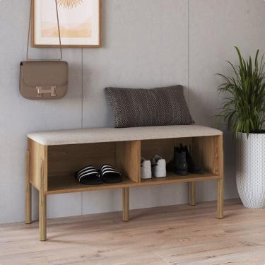Imagem de Sapateira Banco Estofada 93cm Pé Madeira Oslo Hanover