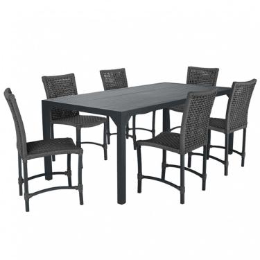 Imagem de Conjunto 6 Cadeiras Cannes Corda Náutica e Mesa Retangular Ripada 2,00m em Alumínio para Edícula, Jardim, Área, Varanda, Cozinha - Pintura Preto