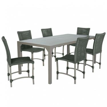 Imagem de Conjunto 6 Cadeiras Cannes Corda Náutica e Mesa Retangular Ripada 2,00m em Alumínio para Edícula, Jardim, Área, Varanda, Cozinha
