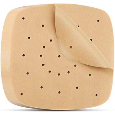 Imagem de 200 unidades de forros de papel vegetal quadrados de 8,5 polegadas para fritadeira de ar, papel vegetal perfurado para fritadeira de ar, fornos e micro-ondas ou vaporizadores de bambu ou metal de 8-9