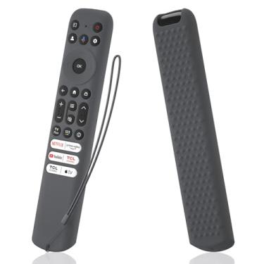 Imagem de AKSHFETH Capa de silicone para controle remoto TCL RC813 FMB1/RC923 FMB3 Smart TV Capa protetora de silicone para controle remoto TCL RC813 com cordão (cinza escuro)