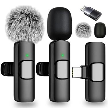Imagem de Microfone de lapela sem fio para iPhone SmaFun – Android, iPad, tablets, mini microfone Bluetooth com cancelamento de ruído, transmissão de 1,8 m, vida útil da bateria de 6H, microfone de lapela