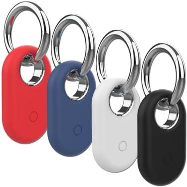 Imagem de Rzttwl Pacote com 4 capas compatíveis com Samsung Galaxy SmartTag 2, rastreador GPS de silicone para Samsung Tag 2 com chaveiro, capa protetora anti-perda Tag2 para chaves (preto, branco, vermelho,