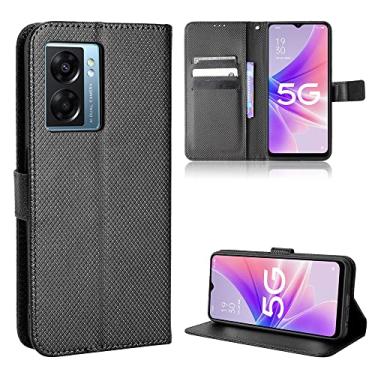 Imagem de Elubugod Capa para Oppo Realme Narzo 50 5G Capa de couro, capa flip de couro PU para Oppo A77 5G CPH2339 / A57 5G Capa preta