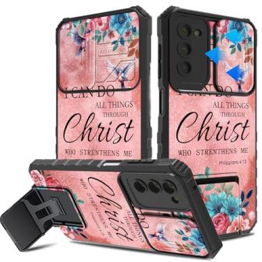 Imagem de CAPAUNVDA Capa para Samsung Galaxy A15 5G com capa deslizante para câmera e suporte embutido, capa protetora preta à prova de choque de grau militar para Galaxy A15 5G, Bíblia Filipenses 4-13